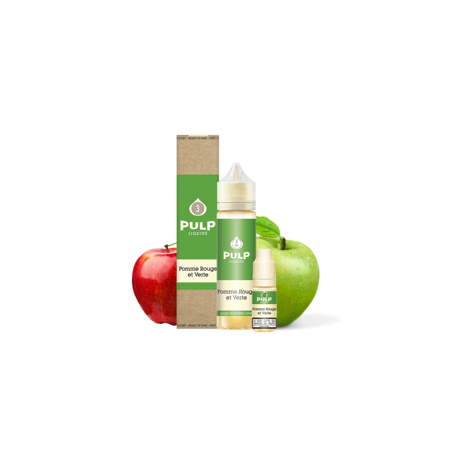 E-liquide Pomme Rouge et Verte 60 ml (Pack e-liquide + booster) Pulp